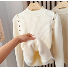 批发半高领套头毛衣冬装2025新款冬季宽松小个子加绒<b class='q'>针织</b>衫长袖上衣女