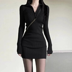 批发针织长袖<b class='q'>连衣裙</b>子早秋季穿搭2025年新款女装辣妹修身裙包臀裙女