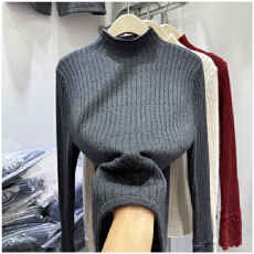 批发设计感镂空<b class='q'>蕾丝</b>袖口针织衫女洋气减龄修身内搭半高领打底毛衣上衣