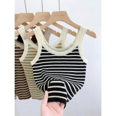 批发韩系复古条纹针织吊带背心女内搭外穿新款修身显瘦无袖<b class='q'>上衣</b>打底衫