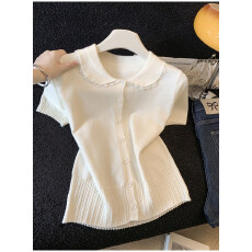 批发法式蕾丝花边拼接<b class='q'>娃娃领</b>短袖<b class='q'>T</b><b class='q'>恤</b>女夏2026新款设计感小衫正肩上衣