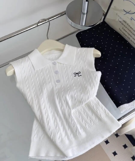 한 부서 달콤함 나비 매듭 자수 POLO 칼라 조끼 여성 여름 새로운 외출용 몸매 가꾸기 슬림해 보이는 민소매 작은 맨위