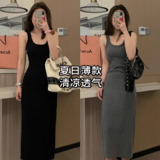 批发吊带<b class='q'>连衣裙</b>女夏性感辣妹收腰<b class='q'>包臀</b>修身针织背心打底长裙子