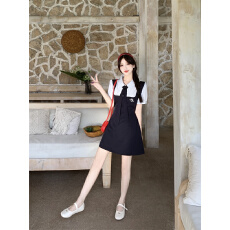 批发实拍 蔚蓝学院韩版学院风减龄刺绣撞色<b class='q'>假两件</b><b class='q'>连衣裙</b>