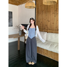 批发2026夏季新款设计时尚洋气吊带  开衫显瘦休闲<b class='q'>宽松</b>百搭阔腿裤套装