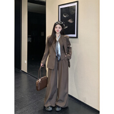 批发实拍 老钱风西装<b class='q'>外套</b>套装女秋季新款复古马甲/阔腿拖地长裤