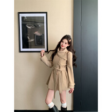 批发名媛风网红爆款显瘦围脖设计黑色<b class='q'>风衣</b>外套女装大衣秋季