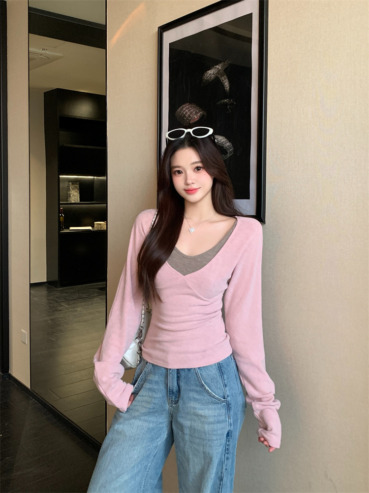 빅 사이즈 지방 mm 한 부서 부드러운 우아함 바람 배색 슬립 블라우스 투피스 세트 봄 가을 새로운 몸매 가꾸기 패션 세트
