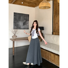 批发简约时尚套装设计感别致披肩上衣短袖T恤女夏季大摆垂感半身裙子