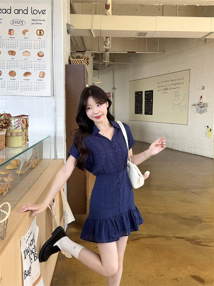 실사 해군 miu 부서 3 차원 자카드 소녀 센스 연령 감소 프랑스식 허리 수축 드레스