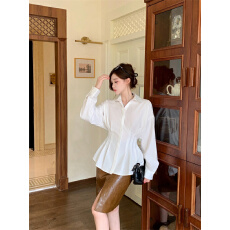 批发实拍  巴塞时区 <b class='q'>秋</b>季新款收腰打褶绑带衬衫设计感气质长袖上衣
