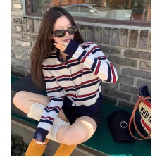 批发FRGKin撞色条纹长袖<b class='q'>针织</b>毛衣女秋季新款时尚洋气百搭<b class='q'>开衫</b>上衣ins