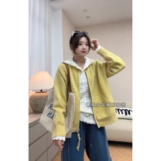批发韩系百搭宽松显瘦螺纹坑条圆领双拉链针织毛衣长袖开<b class='q'>衫</b>