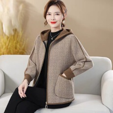 批发妈妈秋装连帽外套开衫50岁60<b class='q'>中老年</b>秋冬拉链夹克短款洋气休闲上衣
