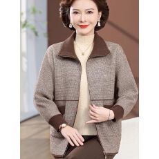 批发<b class='q'>妈妈装</b>翻领毛呢<b class='q'>外套</b>中老年女秋冬洋气开衫气质减龄<b class='q'>中老年女装</b>上衣