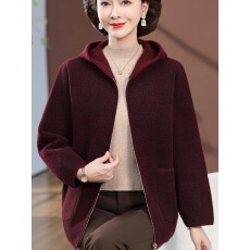 批发<b class='q'>中老年女装</b>连帽毛呢<b class='q'>外套</b><b class='q'>妈妈装</b>大码洋气时尚拉链大衣大口袋双面呢