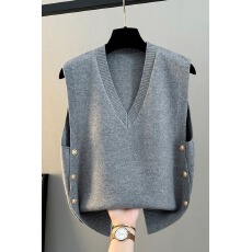 批发V领无袖大码加厚马甲背心春秋装新款时尚纯色毛衣坎肩上衣外穿女