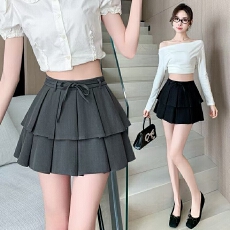 批发设计感时尚系带蝴蝶结高腰显瘦<b class='q'>半身裙</b>防走光短裙<b class='q'>百褶</b>裙a字裙女
