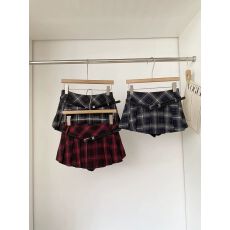 批发学院英伦风复古格纹撞色低腰辣妹A字<b class='q'>百褶</b>裙2026春季新款半身短裙