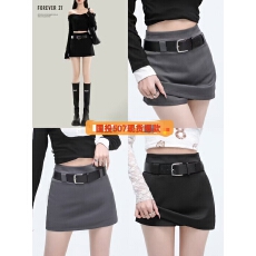 批发复古深灰色包臀半身裙女美式高腰A字显瘦防走光西装短裙