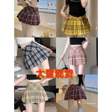 批发韩版辣妹2026新款春夏装高腰显瘦黄色格子百搭A字<b class='q'>半身裙</b>潮