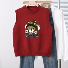 批发圆领卡通小熊刺绣减龄纯色针织<b class='q'>马甲</b>女毛衣背心外穿秋冬短款上衣女