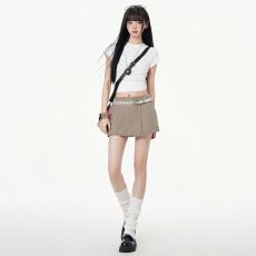 批发美式复古卡其色辣妹低腰短裙女2026<b class='q'>夏</b>季新款高级感显瘦包臀半身裙