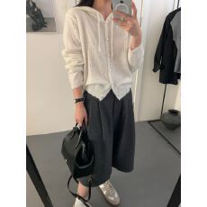 批发春季新款2026<b class='q'>针织衫</b>纯色外搭连帽宽松<b class='q'>开衫</b>韩系薄款短款镂空上衣女