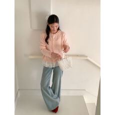 批发春秋新款圆领纯色花边宽松针织<b class='q'>开衫</b>2026薄款镂空上衣女装韩系外搭