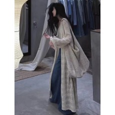 批发法式高级感长款<b class='q'>镂空</b>针织防晒开衫春夏过膝慵懒风韩版长袖空调外套