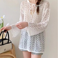 批发春夏装氛围感镂空长袖<b class='q'>针织衫</b>微胖mm<b class='q'>宽松</b>百搭防晒罩衫上衣