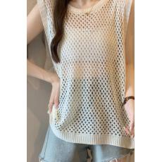 批发实拍2026夏季新款胖mm<b class='q'>宽松</b>休闲时尚百搭无袖针织镂空衫T恤