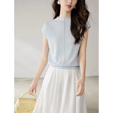 批发2026夏新款今年流行<b class='q'>婴儿</b>蓝短袖<b class='q'>上衣</b>弹力高级感针织衫T恤女