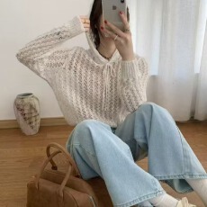 批发镂空宽松防晒<b class='q'>针织衫</b>女2026夏季新款温柔风外搭<b class='q'>罩衫</b>长袖慵懒风上衣