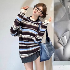 批发韩系撞色条纹<b class='q'>长袖</b>针织毛衣女秋冬独特超好看内搭<b class='q'>打底衫</b>单穿上衣服