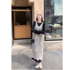 批发韩系冰丝针织镂空吊带罩衫女春夏季慵懒<b class='q'>宽松</b>背心裙罩衫裙子