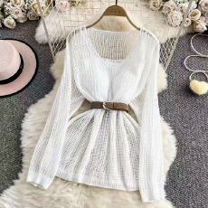 批发2026春夏新款<b class='q'>韩</b>系温柔<b class='q'>风</b>宽松慵懒气质百搭长袖镂空针织罩衫