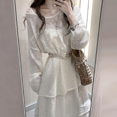 批发春秋气质穿搭法式高级镂空长袖罩衫叠穿<b class='q'>连衣裙</b><b class='q'>时尚</b>女单件外搭