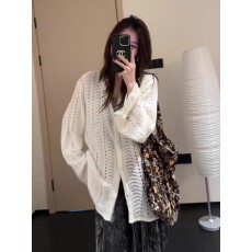 批发<b class='q'>韩</b>国东大门慵懒<b class='q'>风</b>镂空白色针织衫女早春新款设计感小众百搭开衫