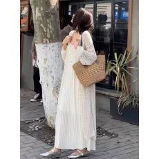 批发2026春夏新款网格针织开衫镂空长款外套女吊带<b class='q'>宽松</b>连衣气质长裙