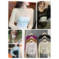 批发法式小众<b class='q'>镂空</b>透视薄衫小衫女2026夏季轻薄款圆领短款<b class='q'>针织</b><b class='q'>罩衫</b>