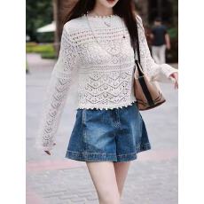 批发气质时尚洋气减龄镂空针织<b class='q'>衫</b>女宽松春夏新款百搭显瘦长袖薄款上衣