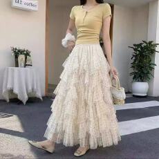 批发杏色波点网纱蛋糕裙<b class='q'>半身</b>裙女春夏2026新款超仙好看<b class='q'>蓬蓬裙</b>长裙纱裙