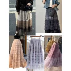 批发【渐变色网纱蛋糕裙】多层压褶中长款A字<b class='q'>蓬蓬裙</b><b class='q'>半身</b>裙