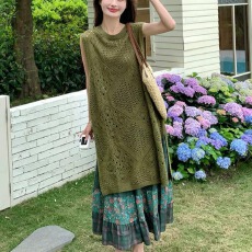 批发法式复古多巴胺<b class='q'>连衣裙</b>套装女夏天2026新款针织背心裙