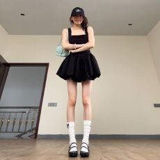 批发辣妹黑色吊带<b class='q'>连衣裙</b>女<b class='q'>夏</b>季气质高级性感收腰显瘦公主蓬蓬裙小个子
