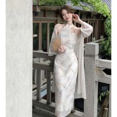 批发2026新款早<b class='q'>春</b>国风改良旗袍日常新中式晨袍挂脖连衣裙女套装小个子