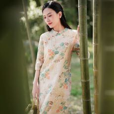 批发中长款复古高级长款连衣裙女新款显瘦国风改良版中长裙<b class='q'>夏季</b>文艺