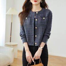 批发圆领针织开衫女士短款2025春秋新款百搭减龄外套小香风休闲毛衣女