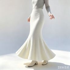 批发加厚水貂毛针织半身裙女秋冬新款高腰显瘦休闲垂坠感包臀鱼尾长裙